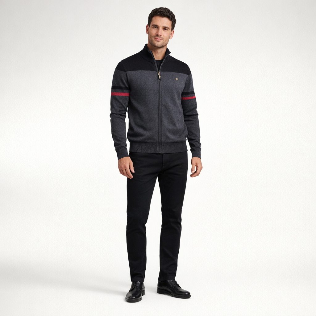 Pullover mit Reißverschluss aus Baumwolle und Elastan — Black