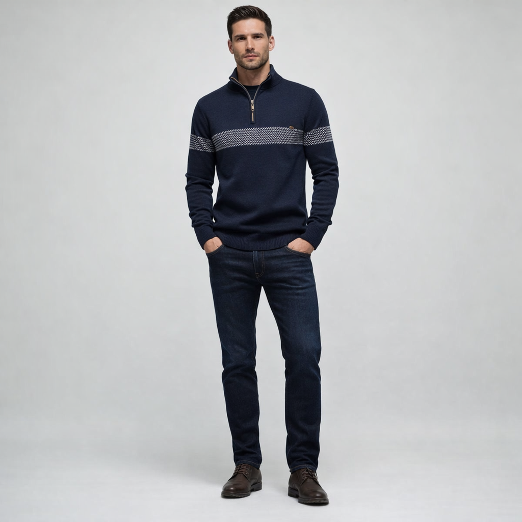 Herren Pullover mit Quarter-Zip aus Baumwolle Regular Fit — Blue