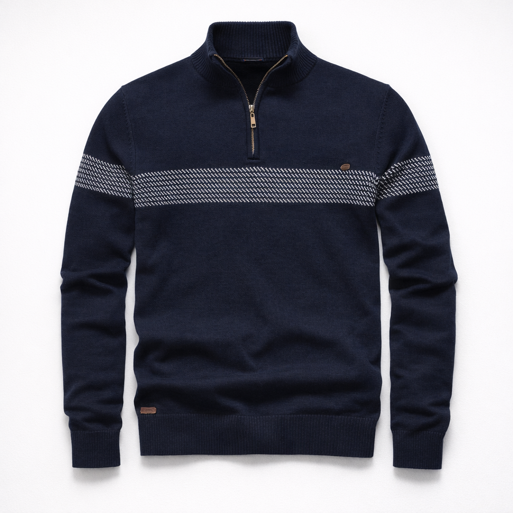 Herren Pullover mit Quarter-Zip aus Baumwolle Regular Fit — Blue