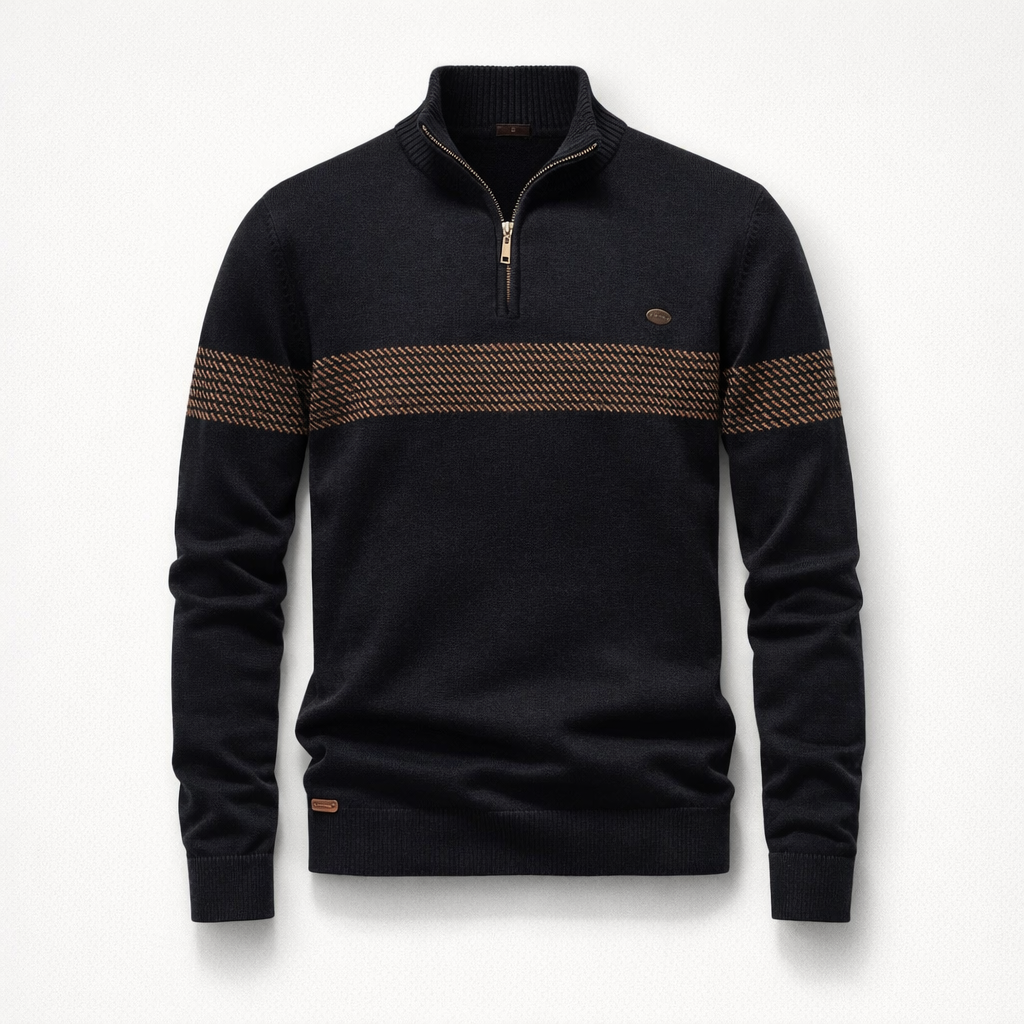 Herren Pullover mit Quarter-Zip aus Baumwolle Regular Fit — Black