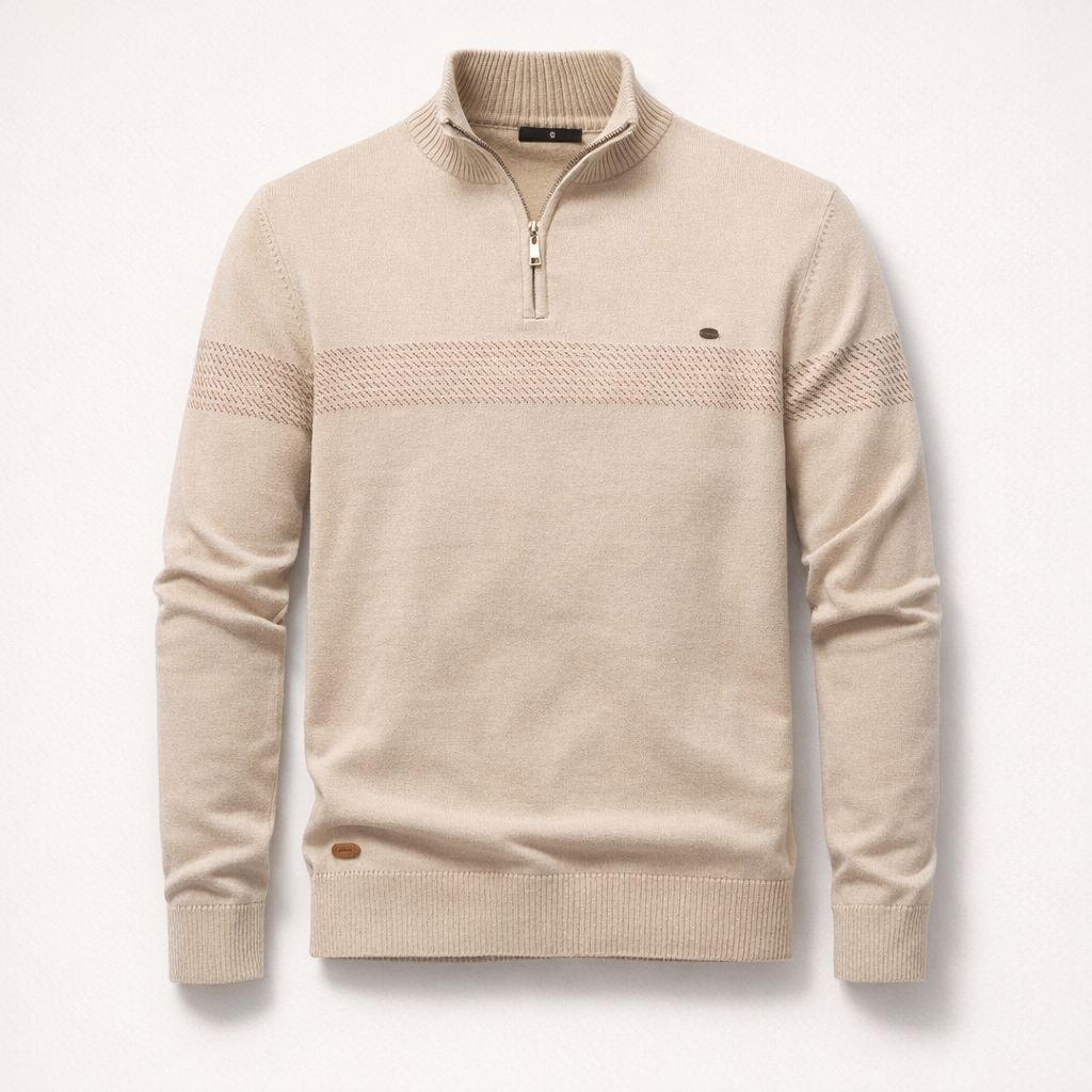 Herren Pullover mit Quarter-Zip aus Baumwolle Regular Fit — Beige