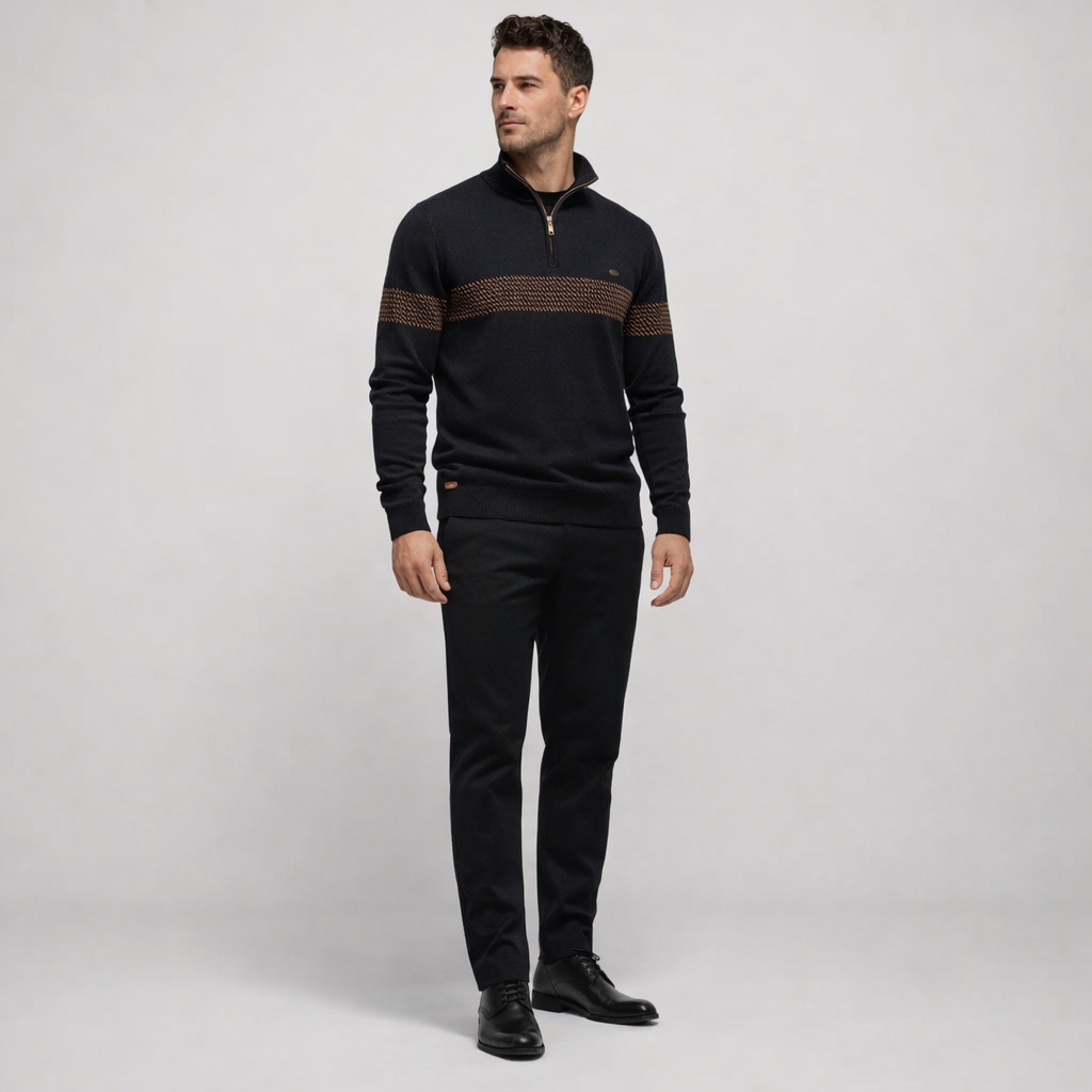 Herren Pullover mit Quarter-Zip aus Baumwolle Regular Fit — Black