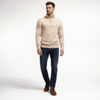 Herren Pullover mit Quarter-Zip aus Baumwolle Regular Fit — Beige