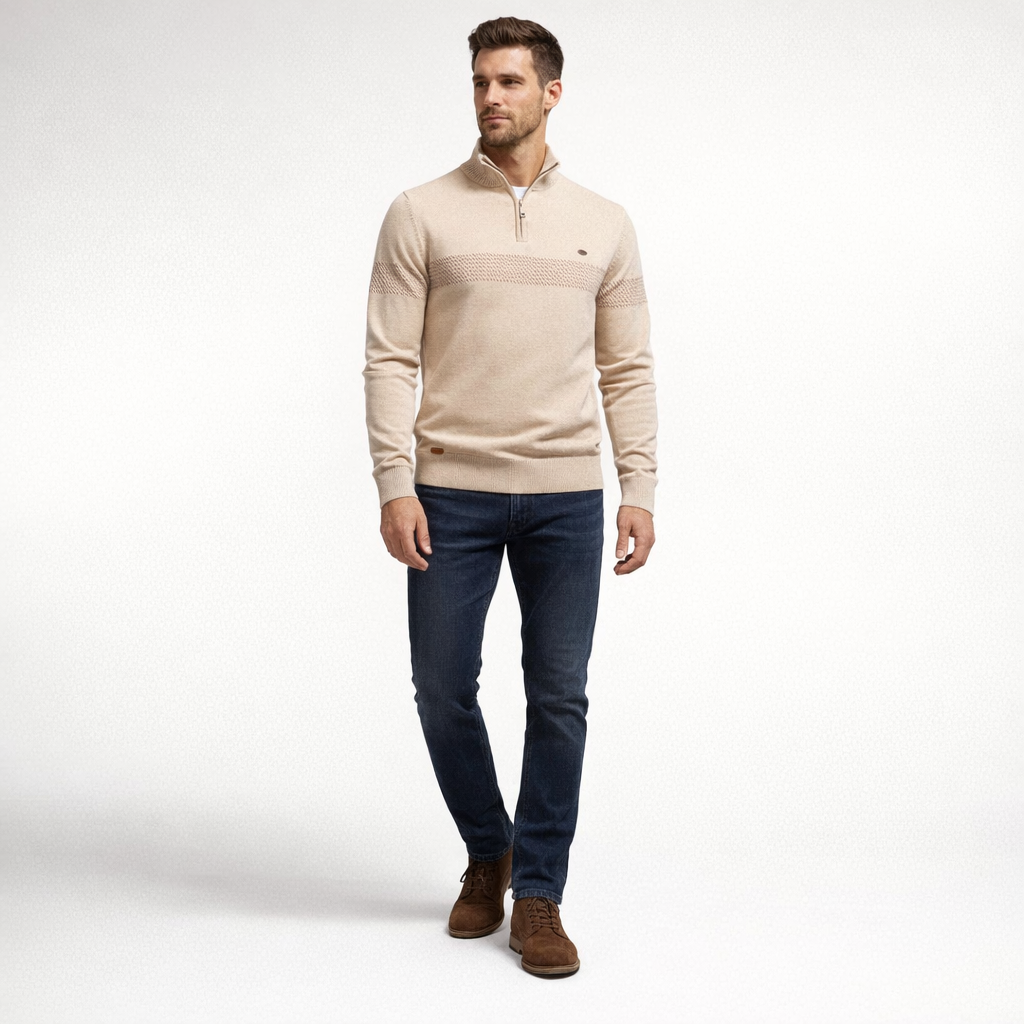 Herren Pullover mit Quarter-Zip aus Baumwolle Regular Fit — Beige