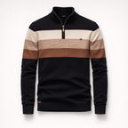 Herren Pullover Baumwolle Slim Fit – Burk Quarter Zip Sweater — Schwarz Espresso