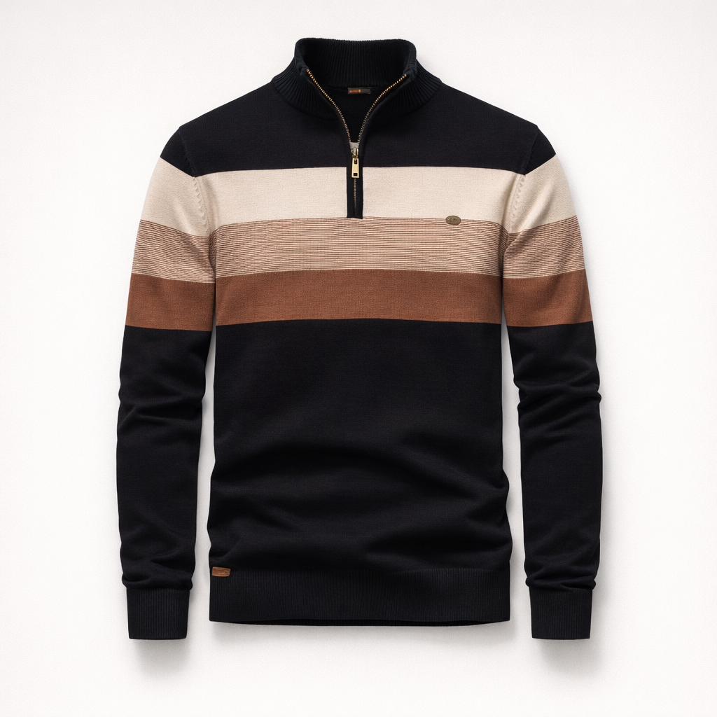 Herren Pullover Baumwolle Slim Fit – Burk Quarter Zip Sweater — Schwarz Espresso