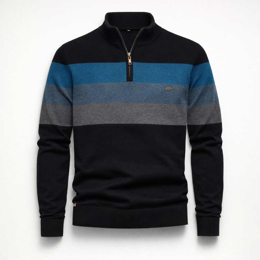 Herren Pullover Baumwolle Slim Fit – Burk Quarter Zip Sweater — Schwarz