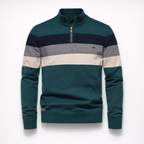 Herren Pullover Baumwolle Slim Fit – Burk Quarter Zip Sweater — Tiefes Türkis