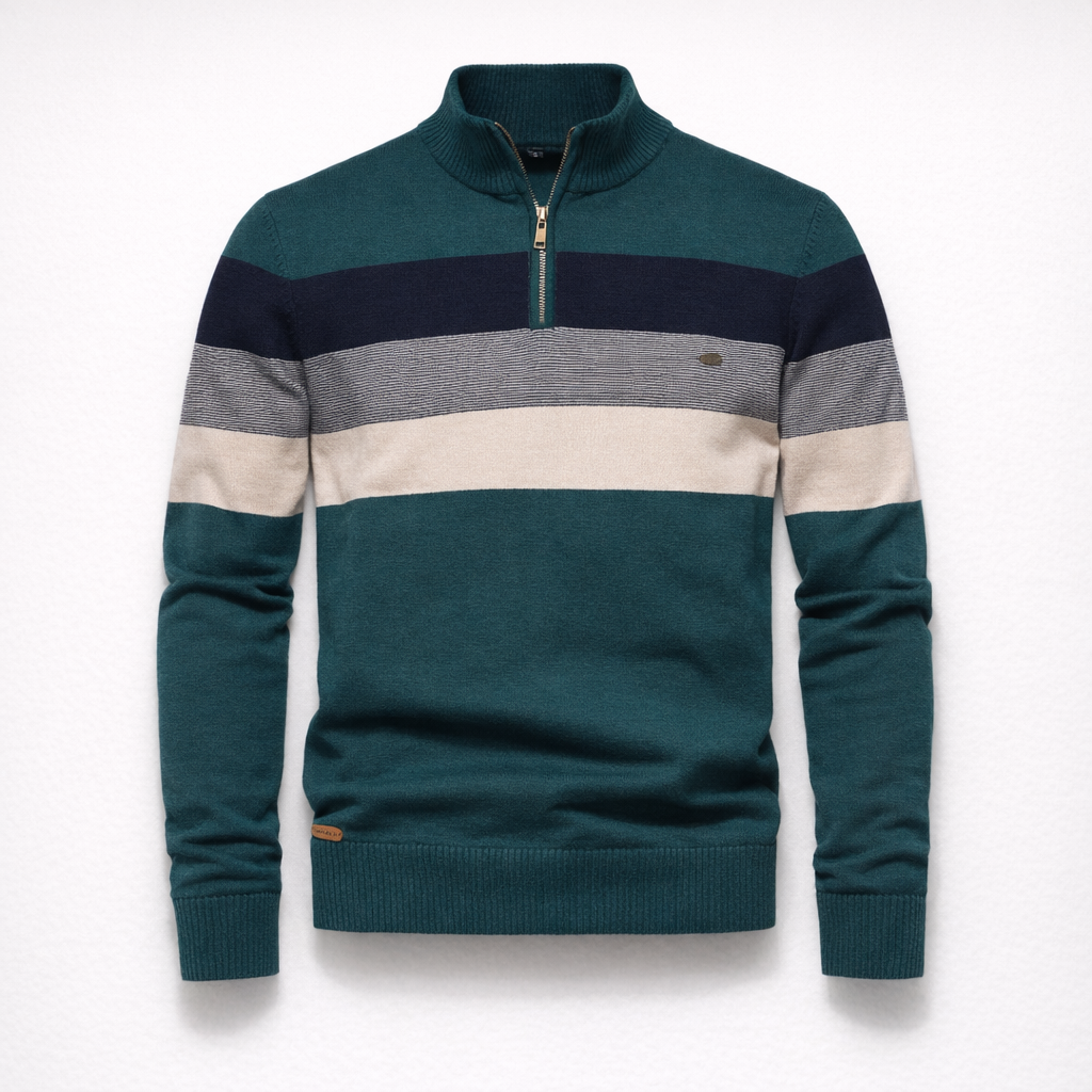 Herren Pullover Baumwolle Slim Fit – Burk Quarter Zip Sweater — Tiefes Türkis