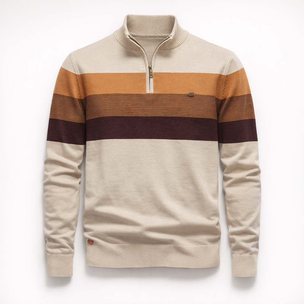 Herren Pullover Baumwolle Slim Fit – Burk Quarter Zip Sweater — Sandstein