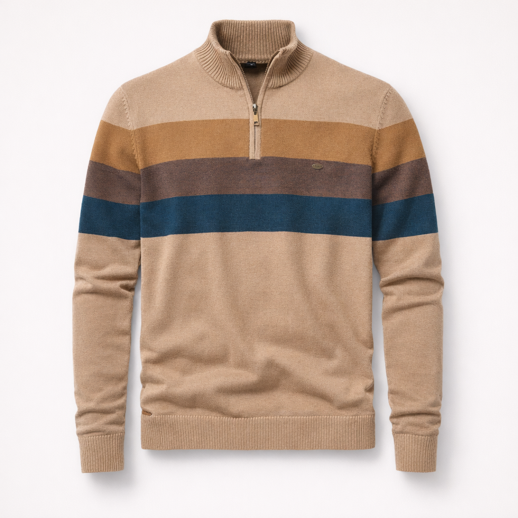 Herren Pullover Baumwolle Slim Fit – Burk Quarter Zip Sweater — Khaki