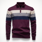 Herren Pullover Baumwolle Slim Fit – Burk Quarter Zip Sweater — Tiefes Pflaume