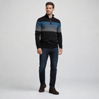 Herren Pullover Baumwolle Slim Fit – Burk Quarter Zip Sweater — Schwarz