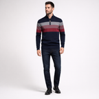Herren Pullover Baumwolle Slim Fit – Burk Quarter Zip Sweater — Blau