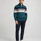 Herren Pullover Baumwolle Slim Fit – Burk Quarter Zip Sweater — Tiefes Türkis