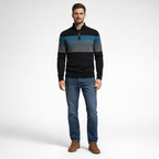 Herren Pullover Baumwolle Slim Fit – Burk Quarter Zip Sweater — Schwarz
