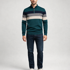 Herren Pullover Baumwolle Slim Fit – Burk Quarter Zip Sweater — Tiefes Türkis