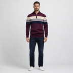 Herren Pullover Baumwolle Slim Fit – Burk Quarter Zip Sweater — Tiefes Pflaume