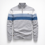 Herren Pullover Baumwolle Slim Fit – Burk Quarter Zip Sweater — Hellgrau