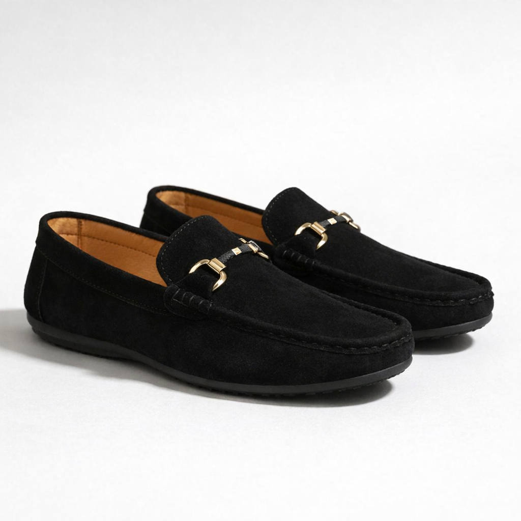 Herren Wildleder Loafer mit Metallschnalle — Schwarz