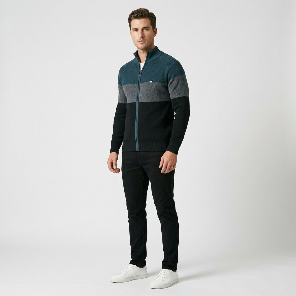 Herren Strickjacke mit Reißverschluss – Baumwolle — Blau