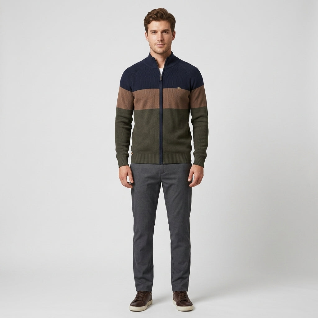 Herren Strickjacke mit Reißverschluss – Baumwolle — Marineblau