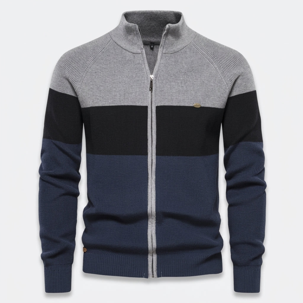 Herren Strickjacke mit Reißverschluss – Baumwolle — Grau