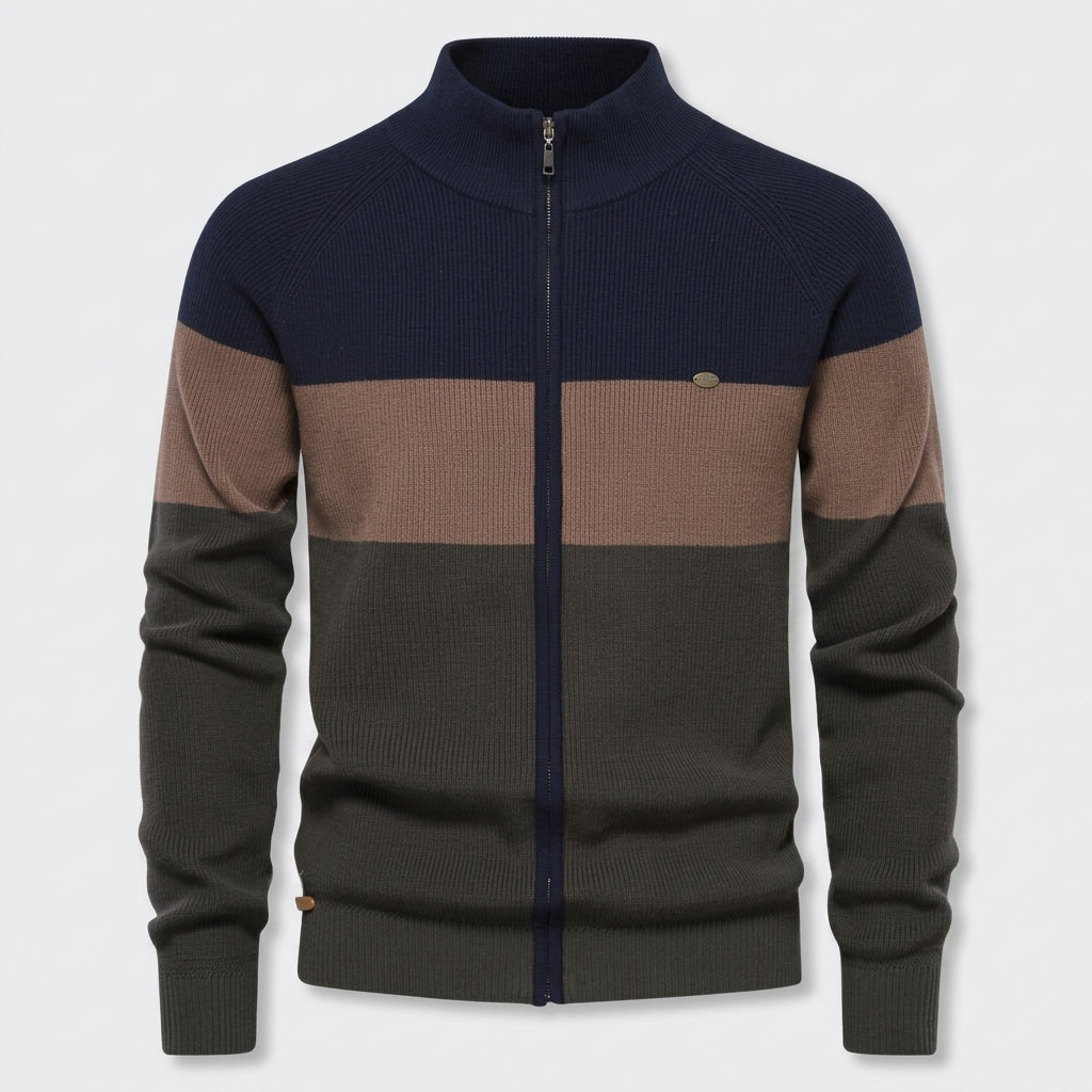 Herren Strickjacke mit Reißverschluss – Baumwolle — Marineblau