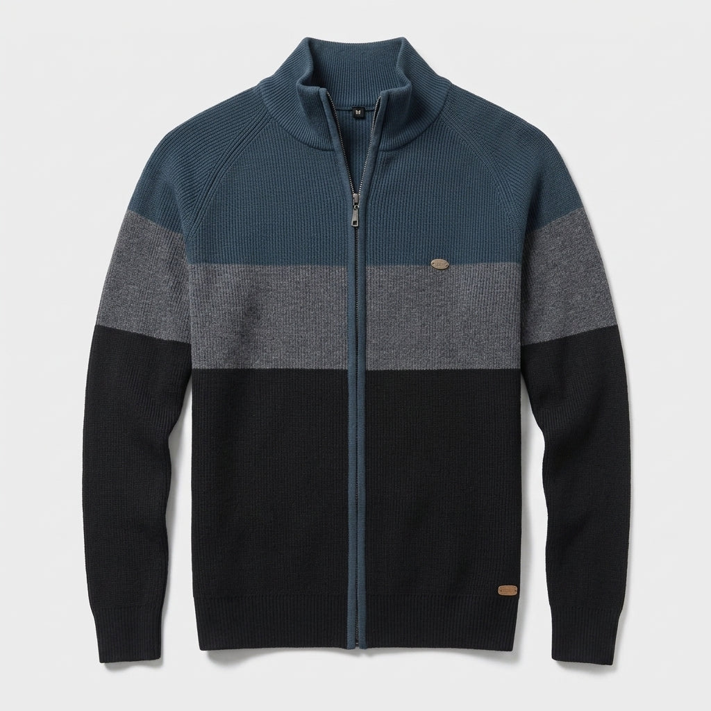 Herren Strickjacke mit Reißverschluss – Baumwolle — Blau