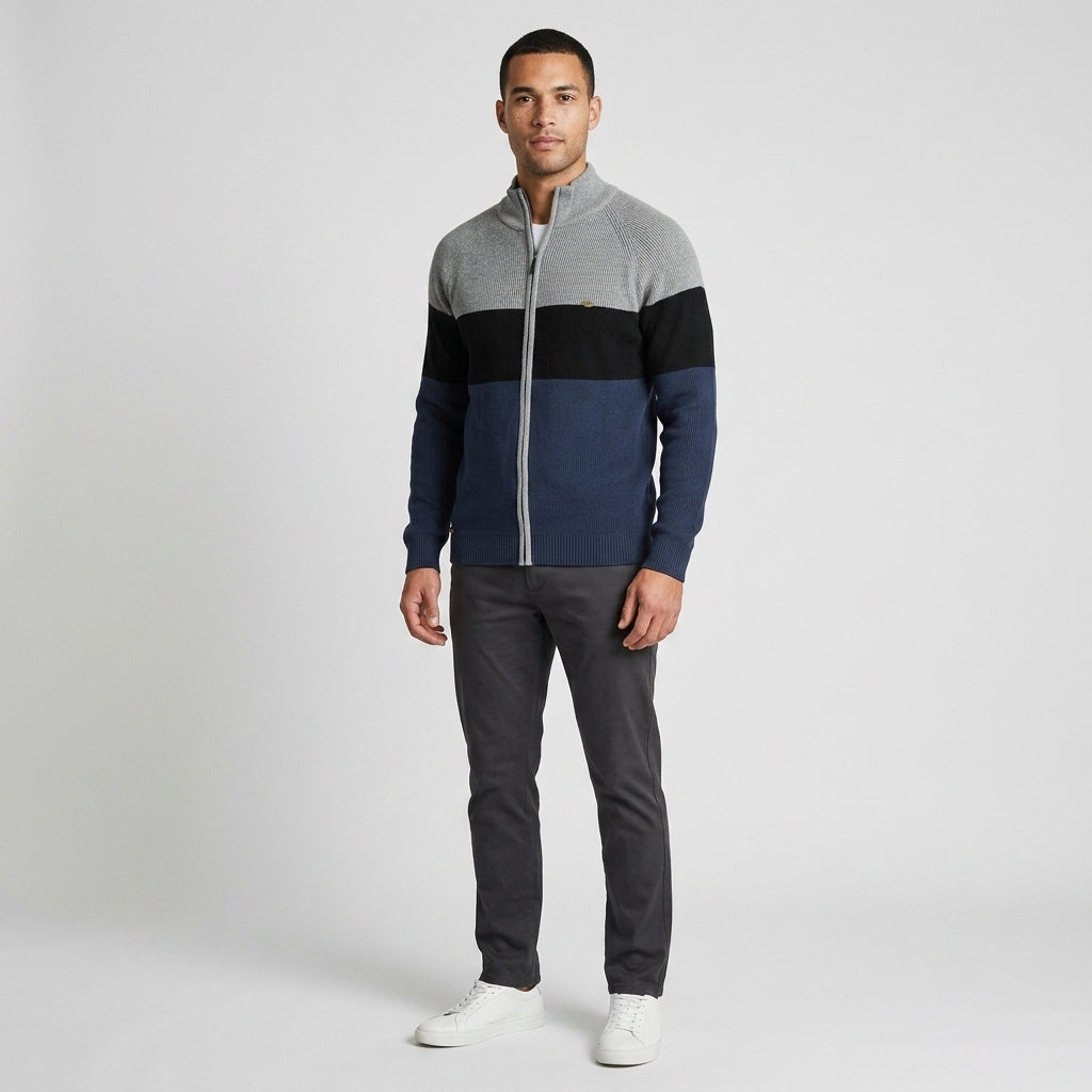 Herren Strickjacke mit Reißverschluss – Baumwolle — Grau