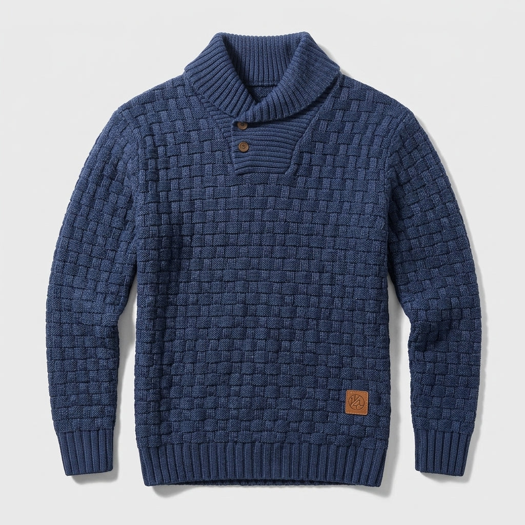 Herren Strickpullover mit Stehkragen – Regular Fit — Blau
