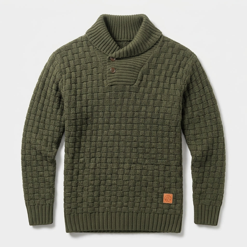 Herren Strickpullover mit Stehkragen – Regular Fit — Armeegrün