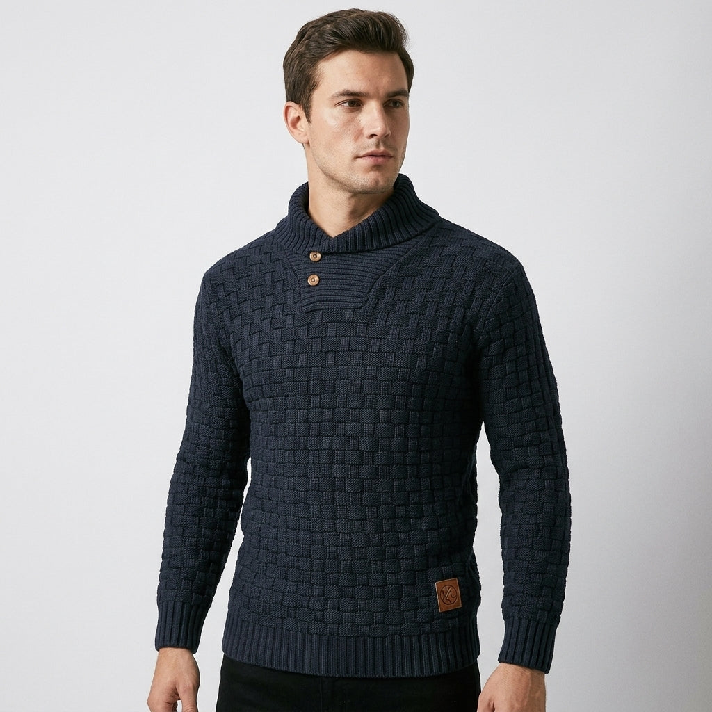 Herren Strickpullover mit Stehkragen – Regular Fit — Blaugrau