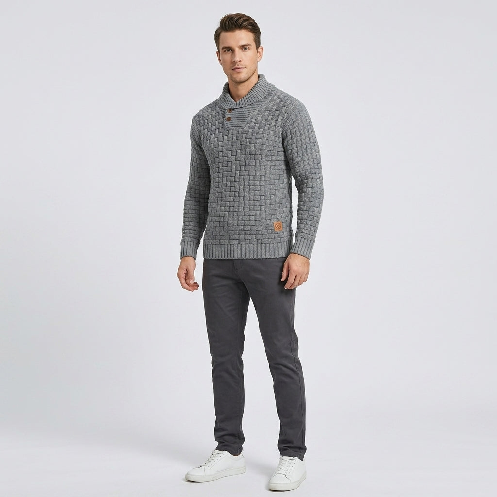Herren Strickpullover mit Stehkragen – Regular Fit — Grau
