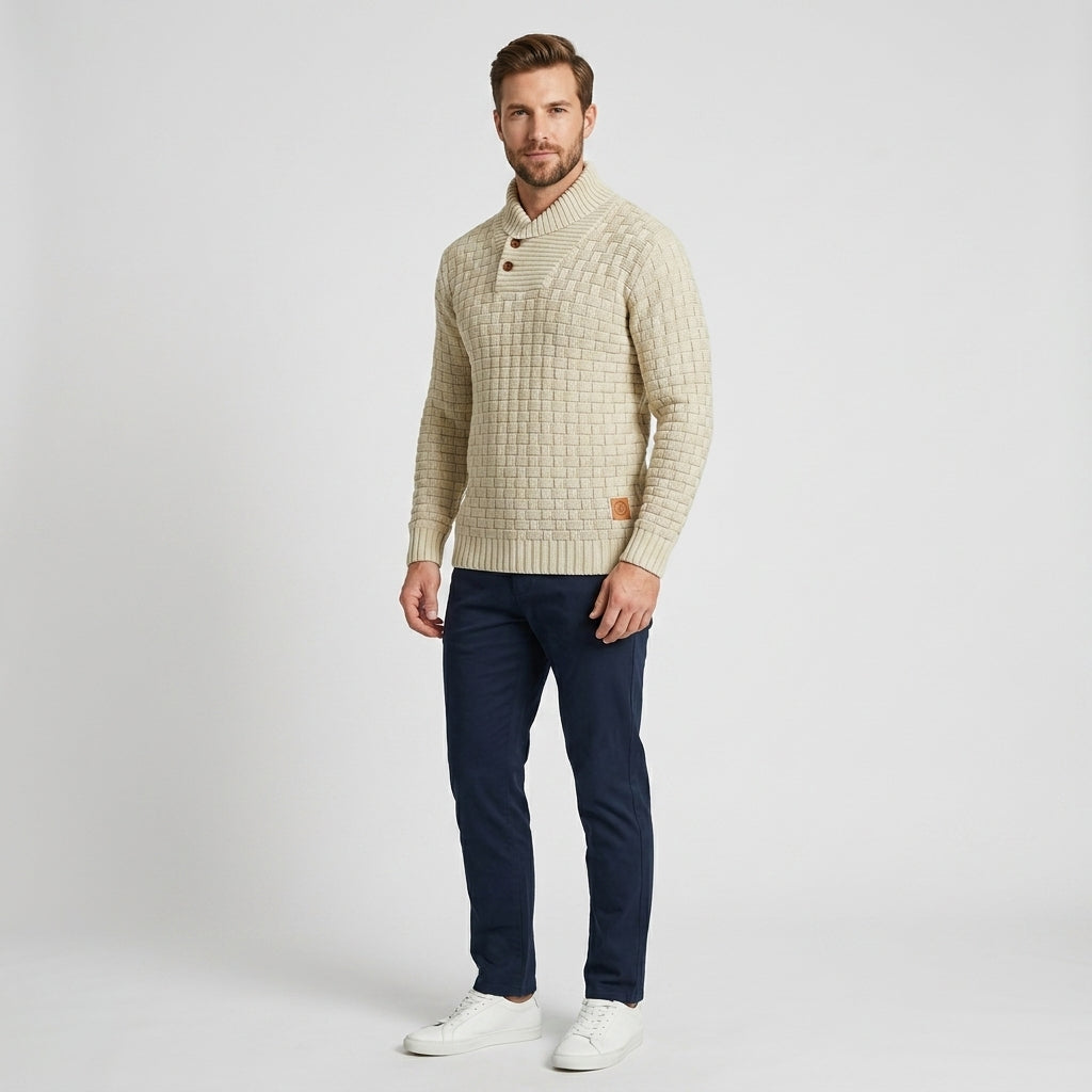 Herren Strickpullover mit Stehkragen – Regular Fit — Khaki