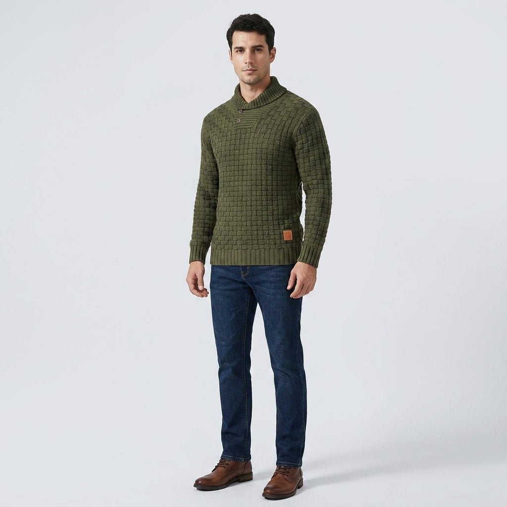 Herren Strickpullover mit Stehkragen – Regular Fit — Armeegrün
