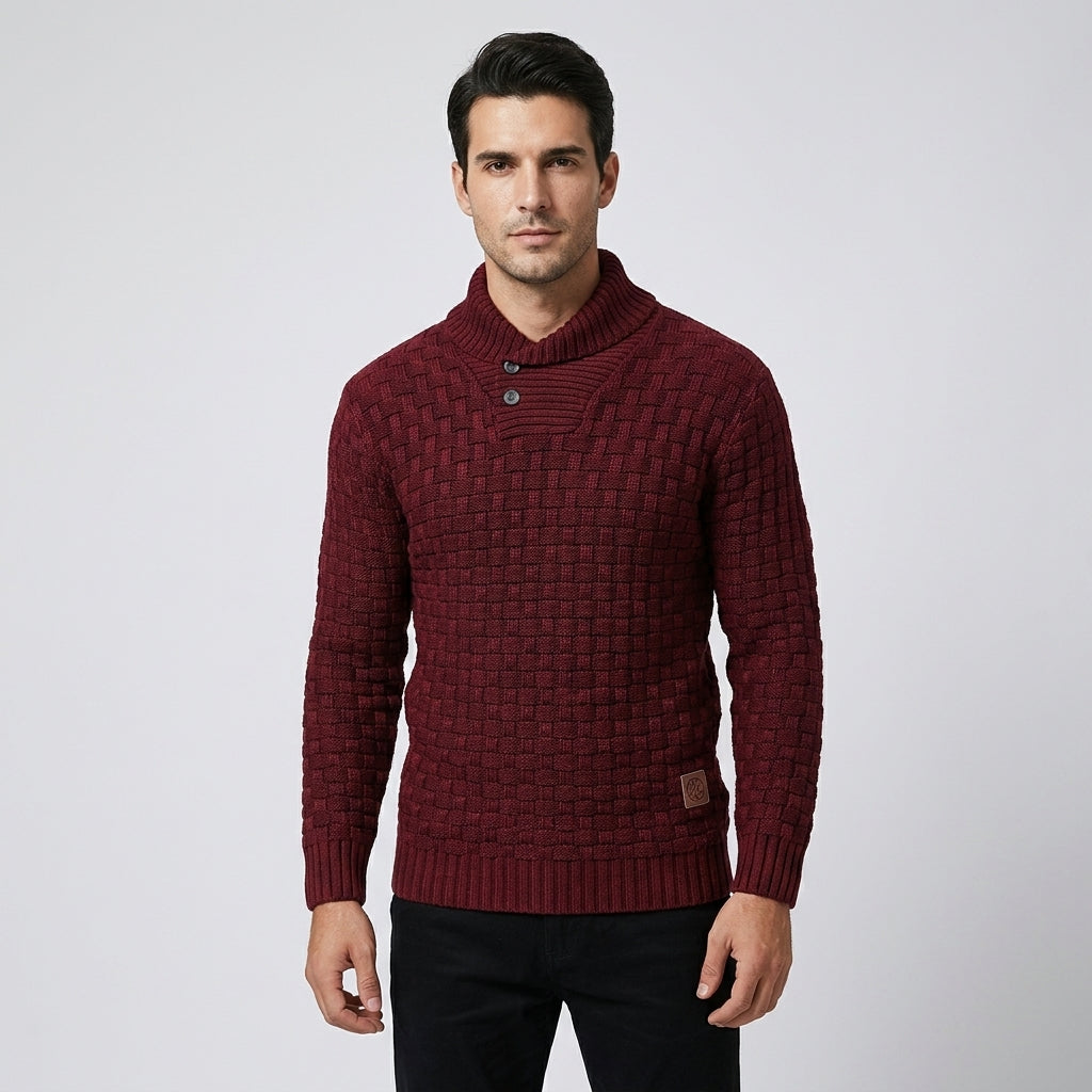 Herren Strickpullover mit Stehkragen – Regular Fit — Rot