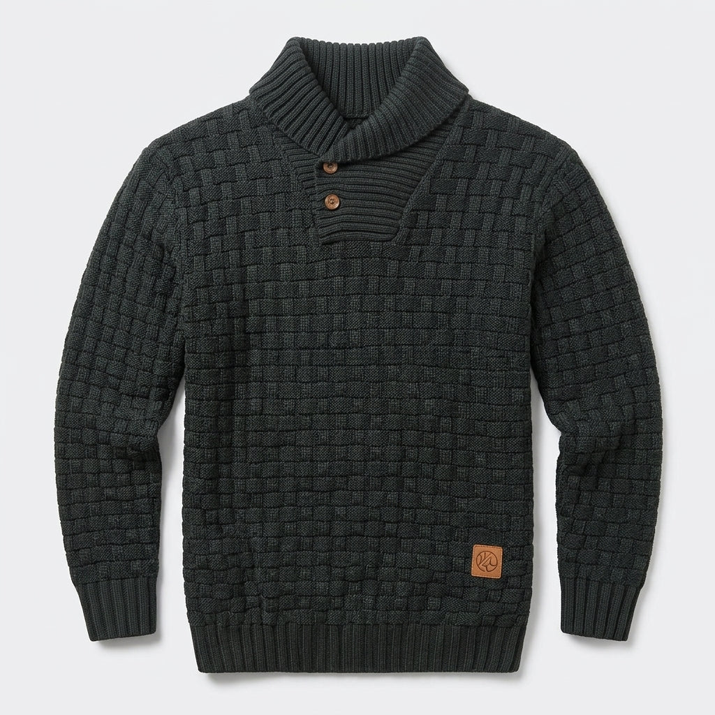 Herren Strickpullover mit Stehkragen – Regular Fit — Schwarz