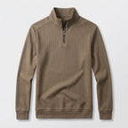 Herren Langarm Strickpolo mit Reißverschluss — Dunkelbeige