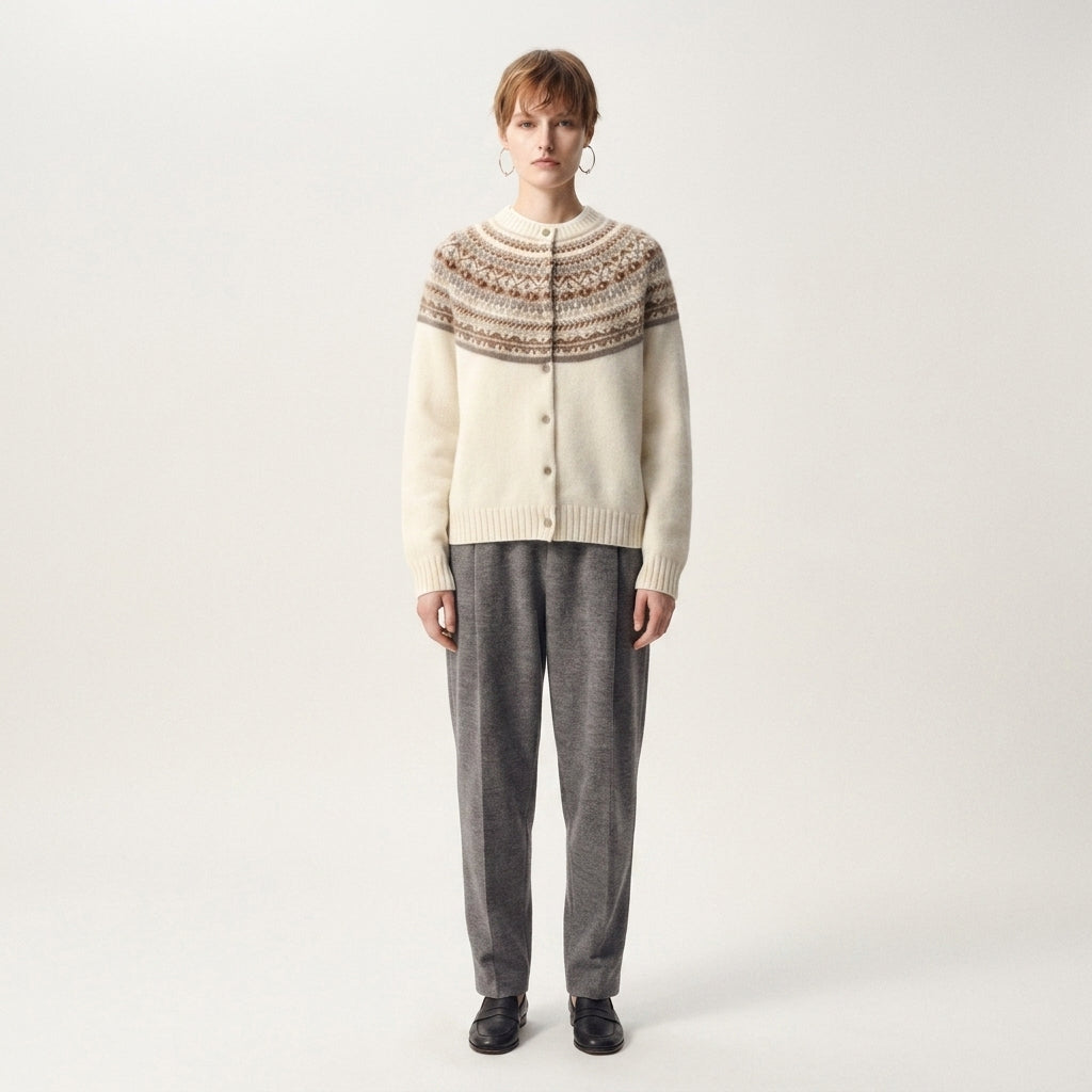 Damen Norweger Cardigan aus Wolle – Regular Fit — Beige