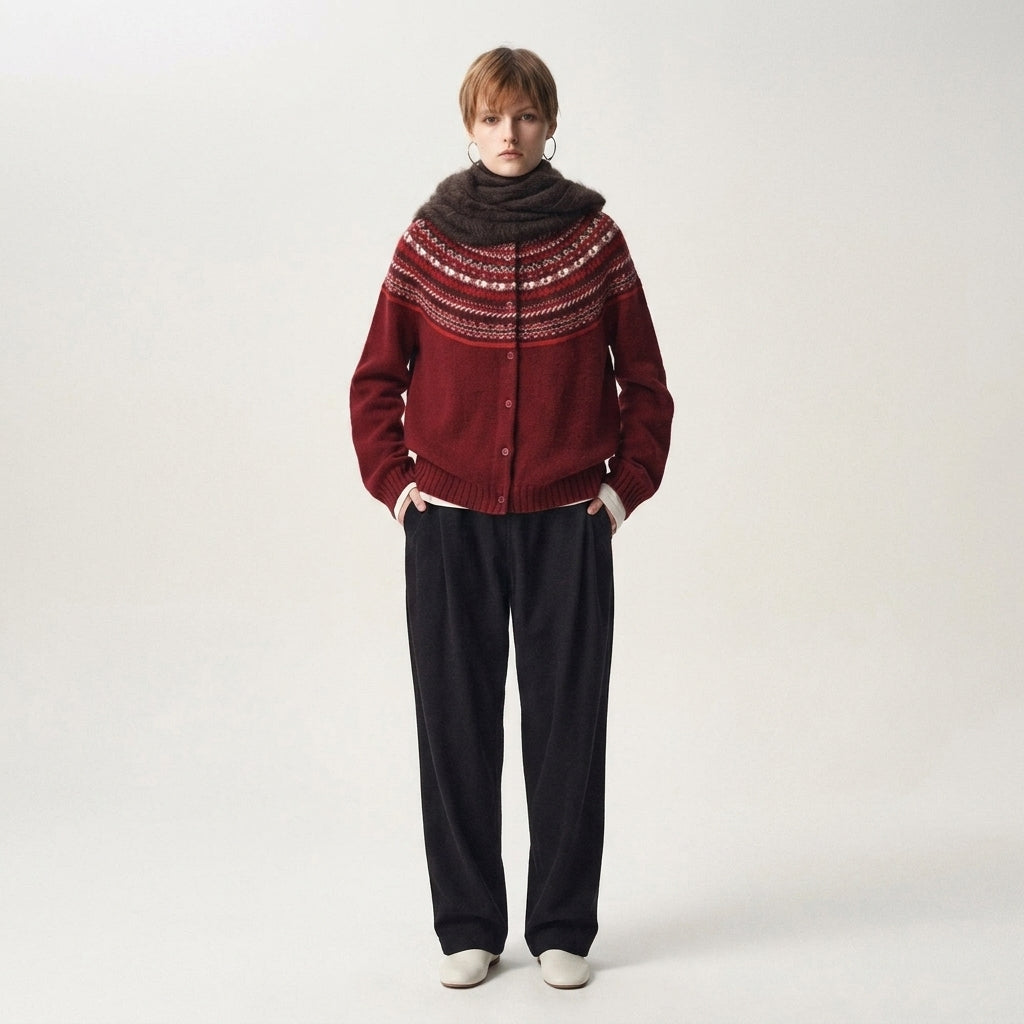 Damen Norweger Cardigan aus Wolle – Regular Fit — Rot