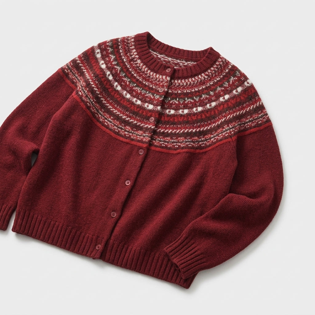 Damen Norweger Cardigan aus Wolle – Regular Fit — Rot
