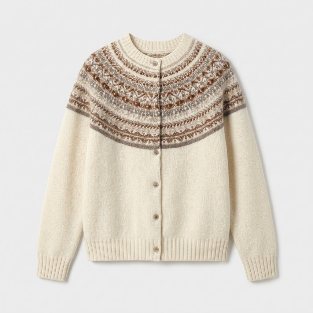 Damen Norweger Cardigan aus Wolle – Regular Fit — Beige