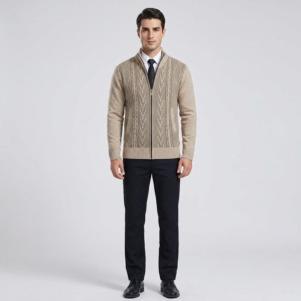 Herren Strickjacke mit Reißverschluss – Regular Fit — Beige