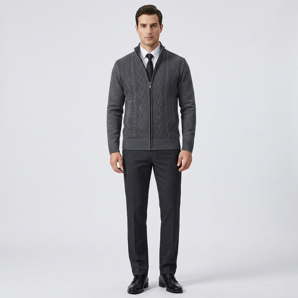 Herren Strickjacke mit Reißverschluss – Regular Fit — Dunkelgrau
