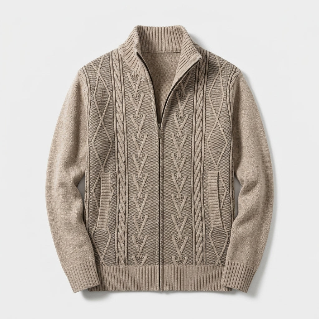Herren Strickjacke mit Reißverschluss – Regular Fit — Beige