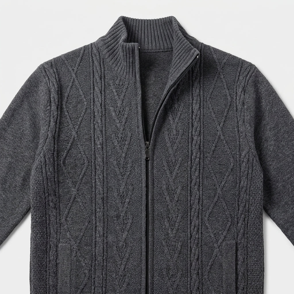Herren Strickjacke mit Reißverschluss – Regular Fit — Dunkelgrau