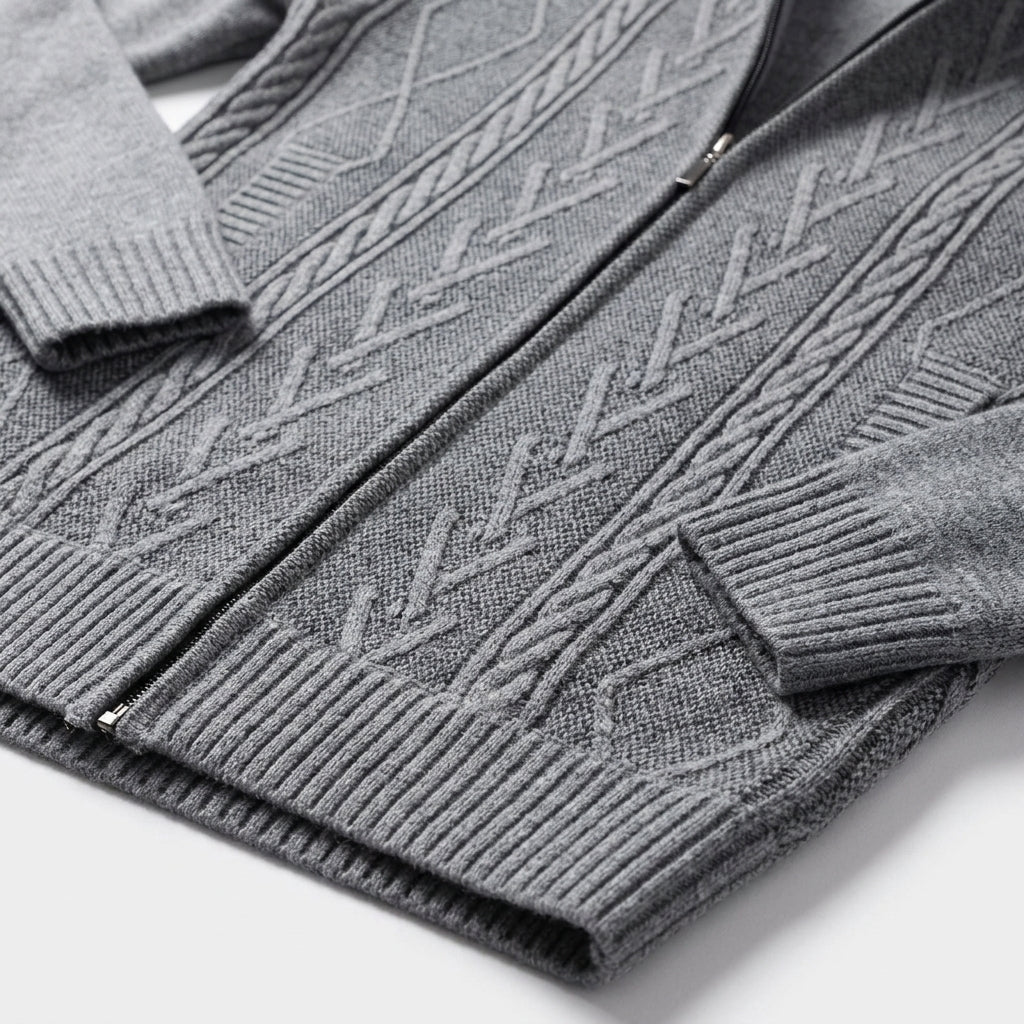 Herren Strickjacke mit Reißverschluss – Regular Fit — Hellgrau