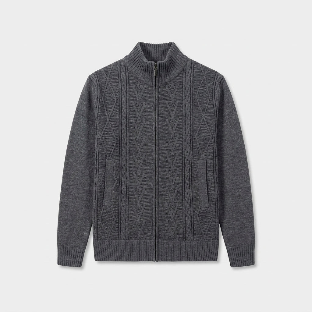 Herren Strickjacke mit Reißverschluss – Regular Fit — Dunkelgrau