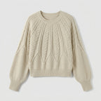 Damen Strickpullover mit Zopfmuster – Relaxed Fit — Beige
